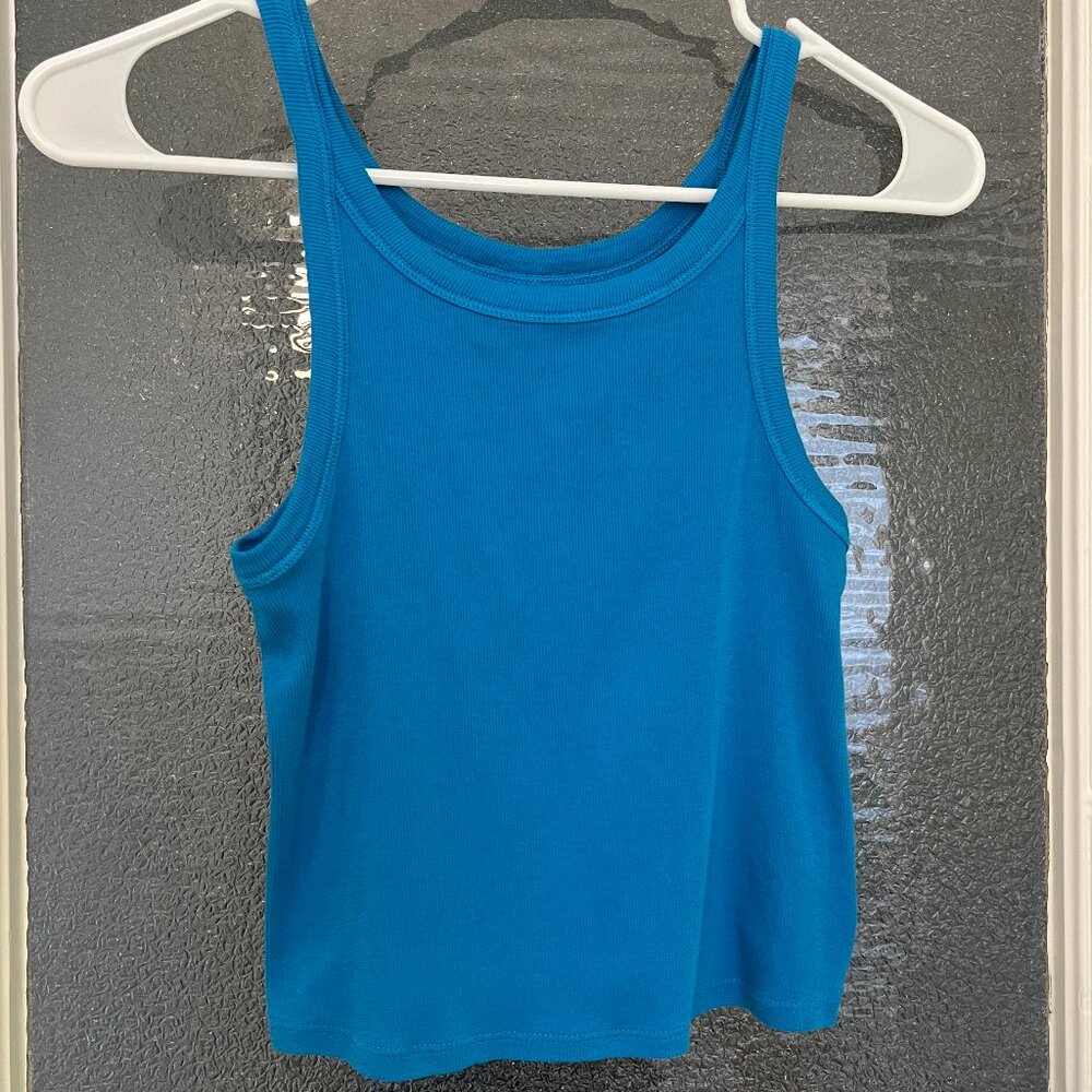 Everlane Pima Cotton Micro-Rib Short Tank in "Horizon Blue", Size S